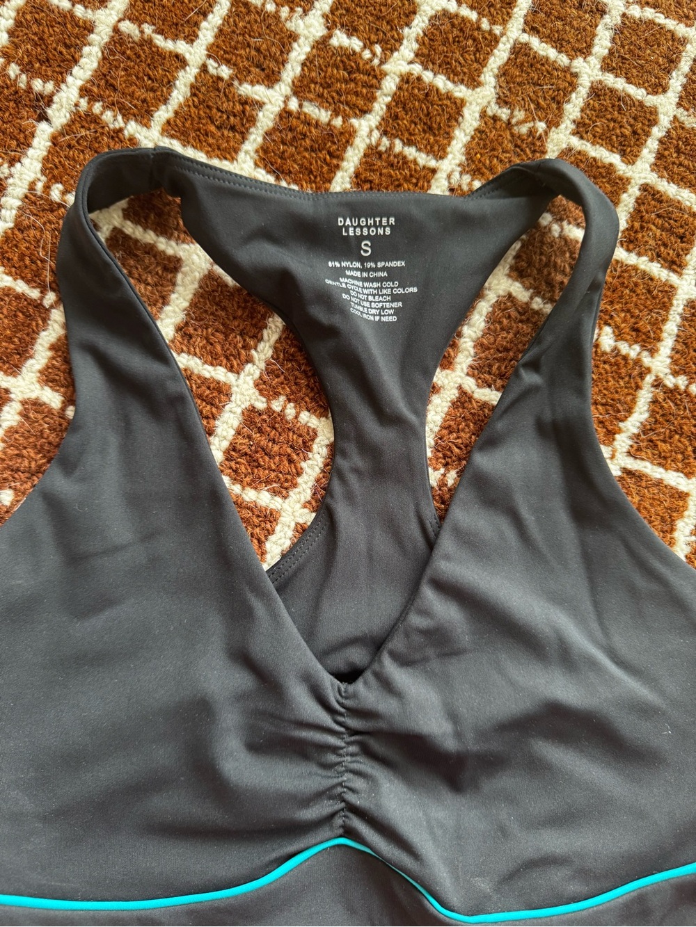 Daughter Lessons Retrofit Sports Bra Black Teal Trim - Picture 7 of 9